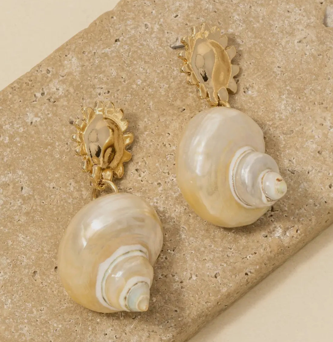 Sun Post and Large Shell Dangle Earrings