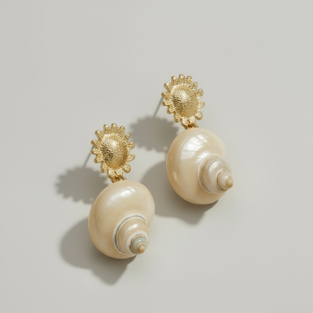 Sun Post and Large Shell Dangle Earrings