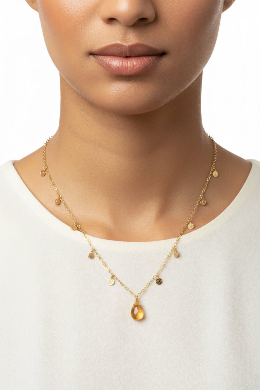 Dangly Crystal Teardrop Necklace- Carnelian