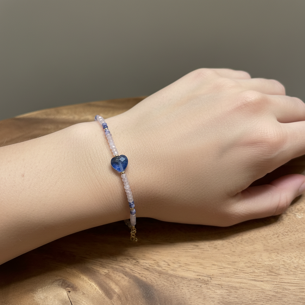 Crystal Bracelet - Sodalite Heart and Rose Quartz