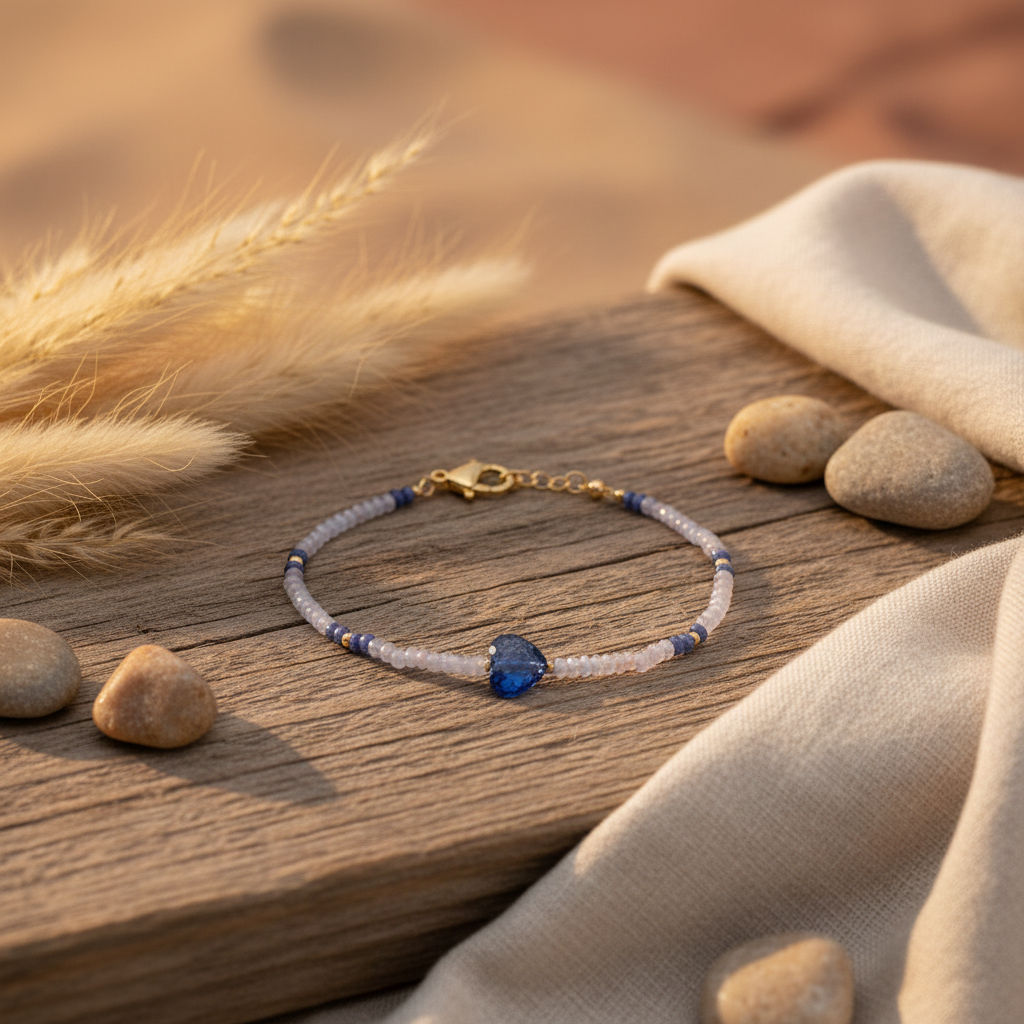 Crystal Bracelet - Sodalite Heart and Rose Quartz
