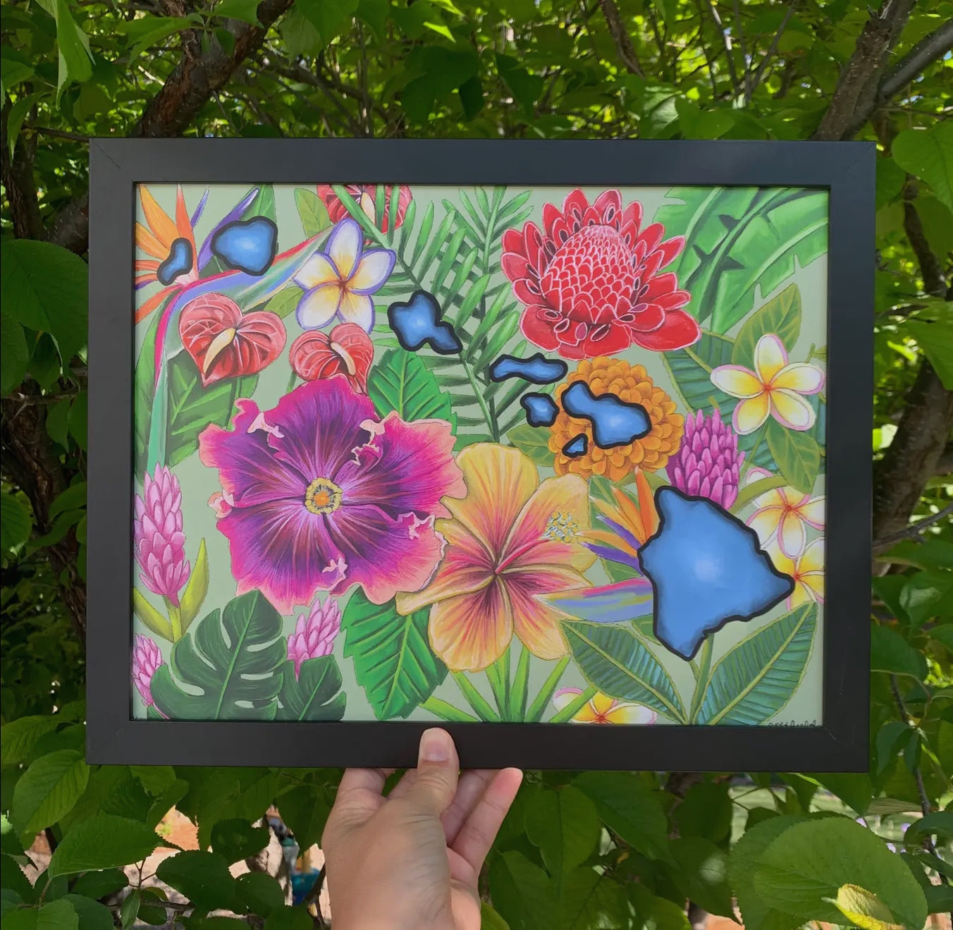Hawaii Floral State Art Print Hibiscus Big Island