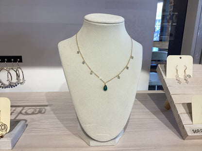 Crystal Dangly Teardrop Necklace - Jade