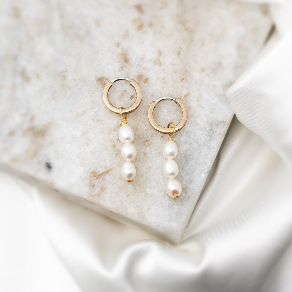 Gold Huggie Pearl Earrings