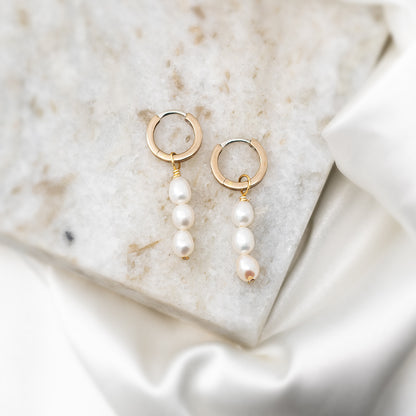 Gold Huggie Pearl Earrings