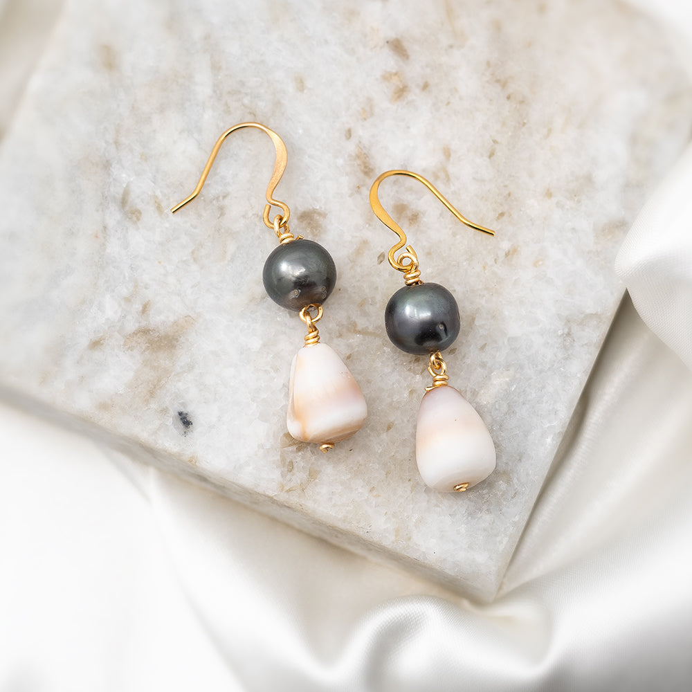 Tahitian Pearl and Cone Shell Earrings