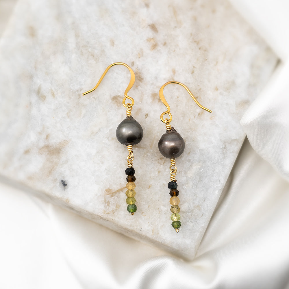 Tahitian Pearl and Tourmaline Earrings