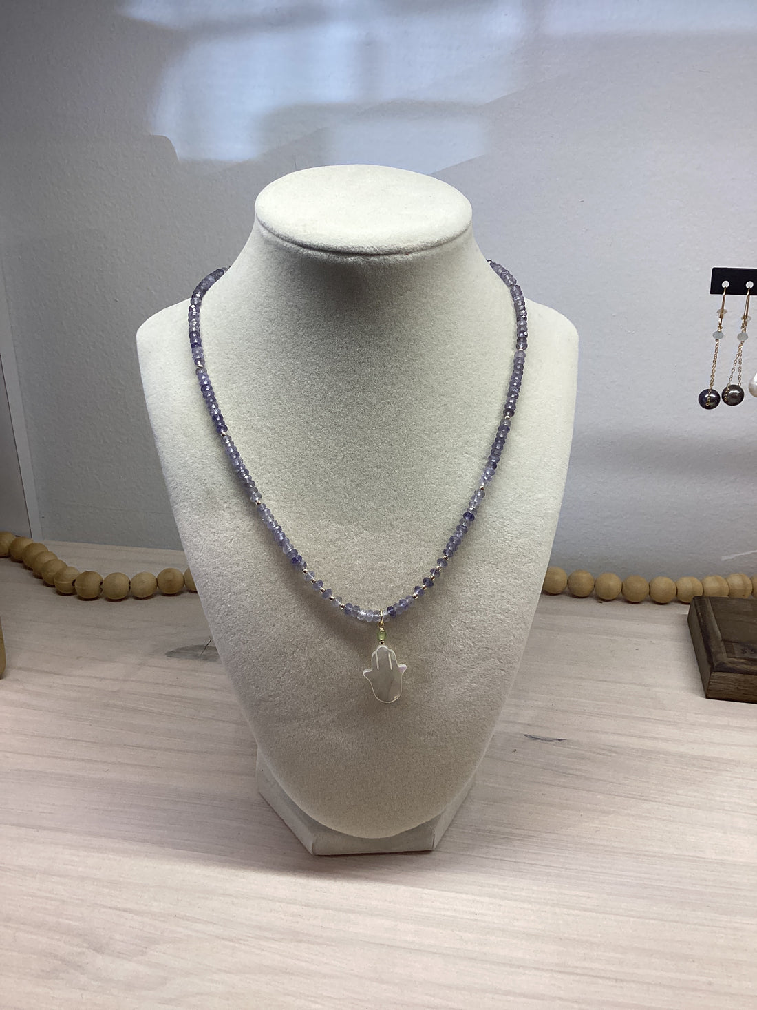Crystal Necklace - Iolite and Pearl Hamasa