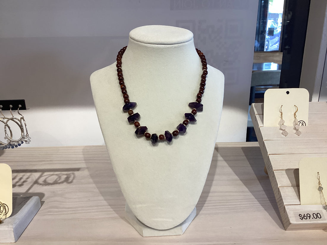 Crystal Necklace: Sandalwood and Amethyst