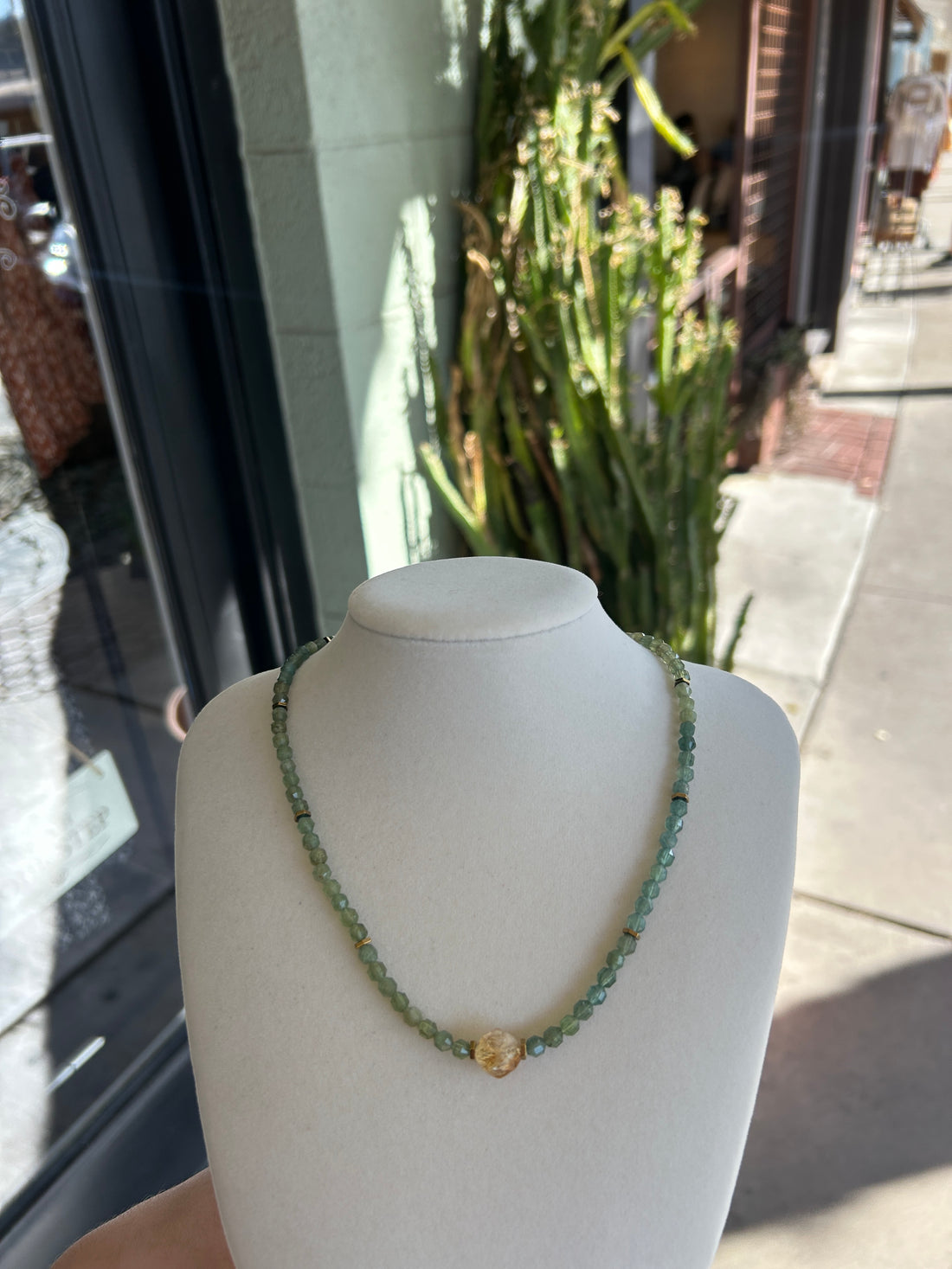 Green Garnet Beaded Crystal Necklace
