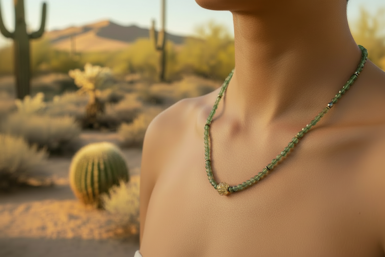 Green Garnet Beaded Crystal Necklace
