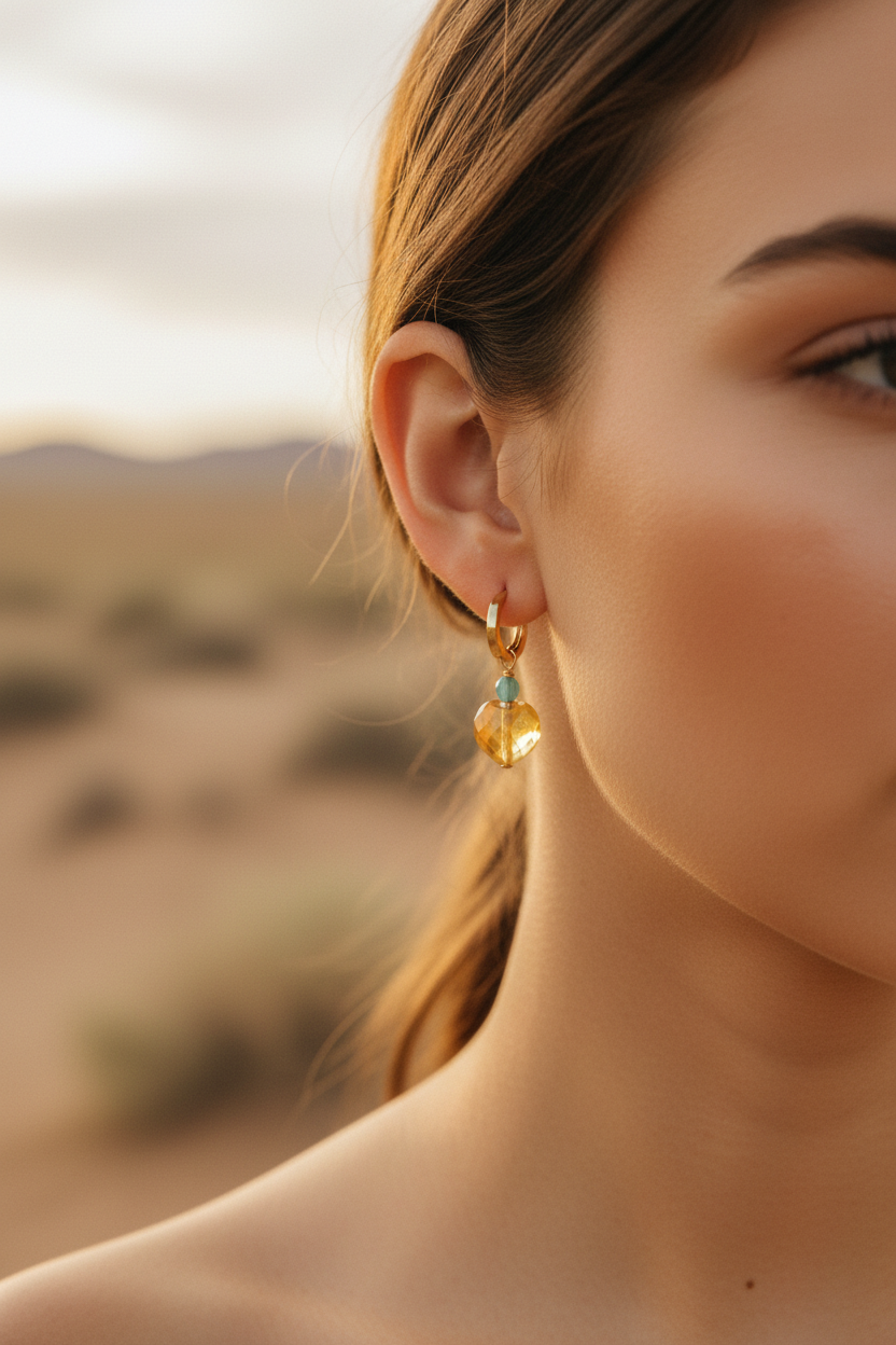 Citrine Heart Huggie Earrings
