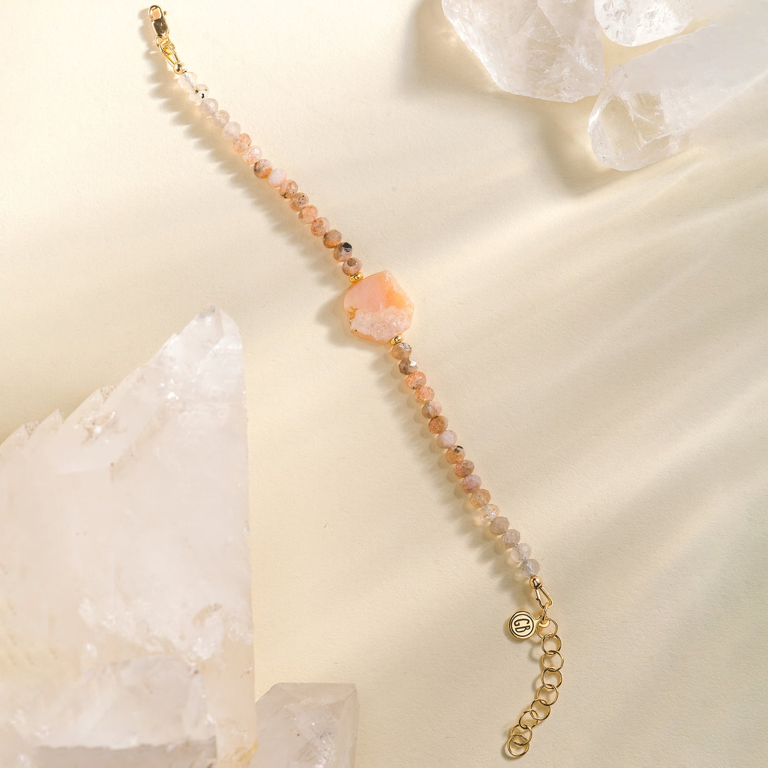 Crystal Bracelet - Pink Opal and Sunstone