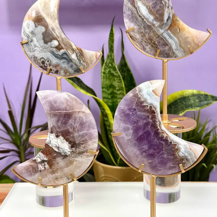 Amethyst Lace Agate Moon Stand