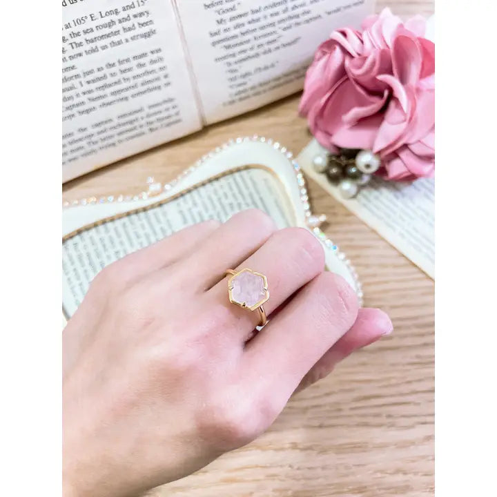 Rose Quartz Hexagon Ring