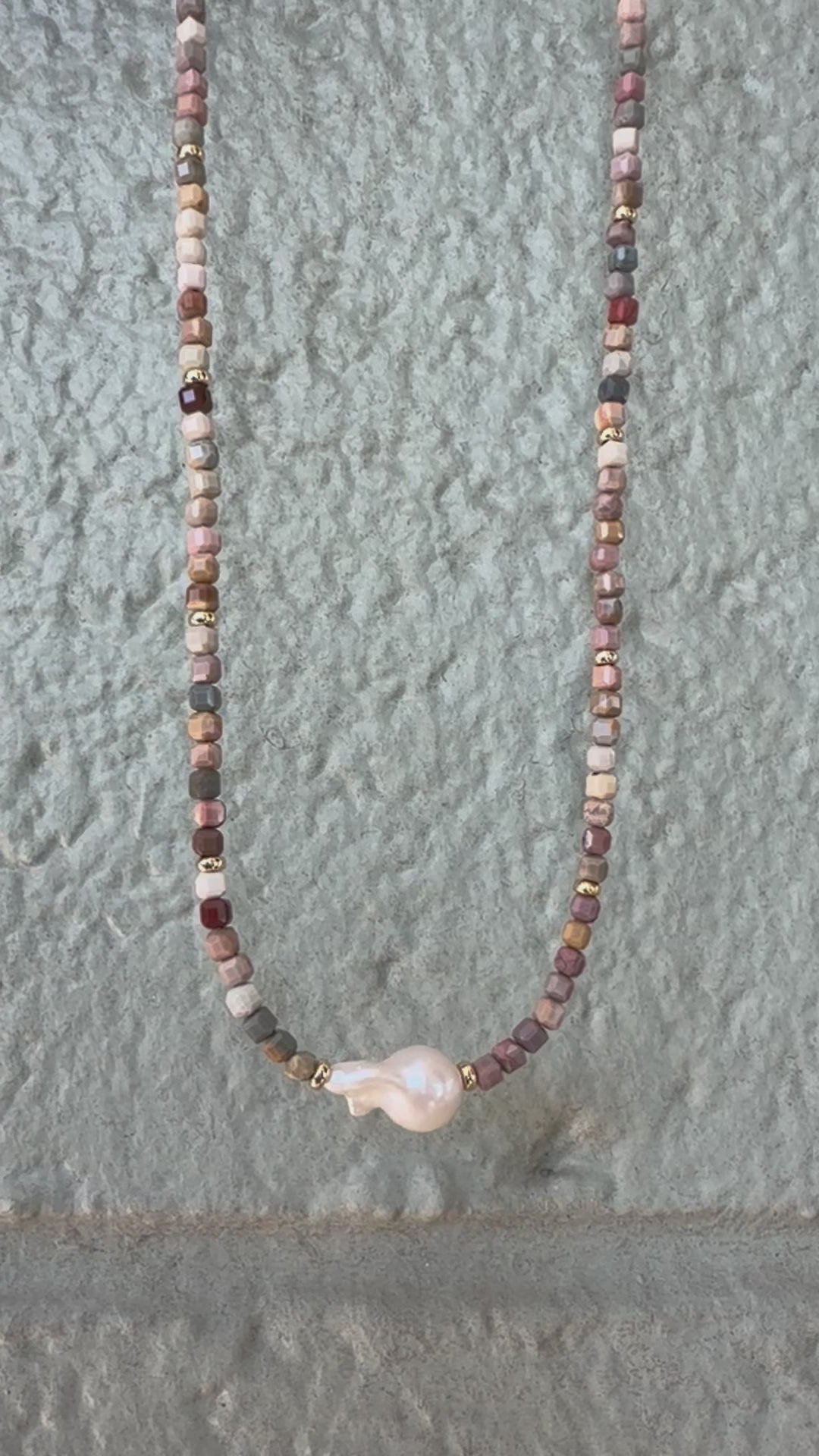 Beaded Crystal Necklace - Rainbow Agate + Bourque Pearl