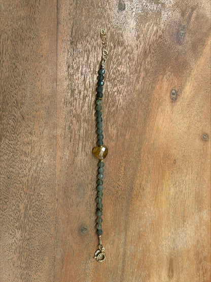 Beaded Crystal Bracelet- Green Garnet &amp; Citrine