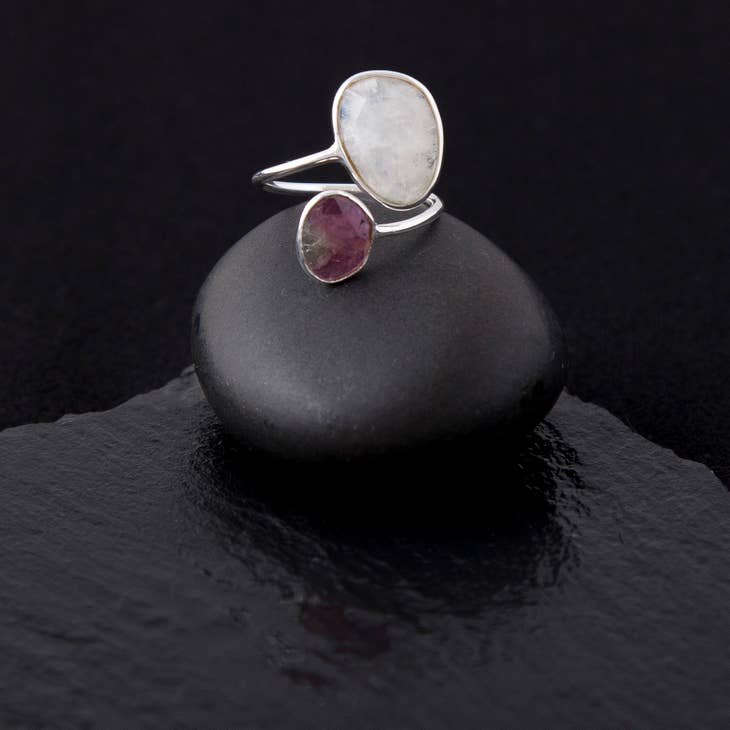 Moonstone and Tourmaline Ring