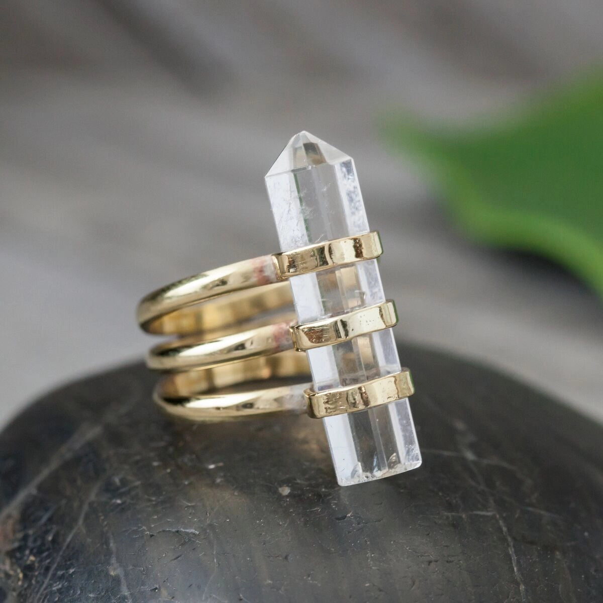 Crystal Quartz Point Ring - Brass