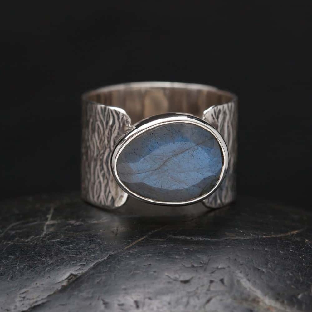 Silver Hammered Labradorite Ring