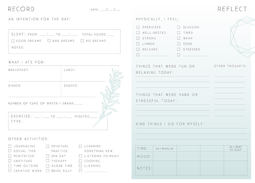 Self Care Day and Night Reflection Journal