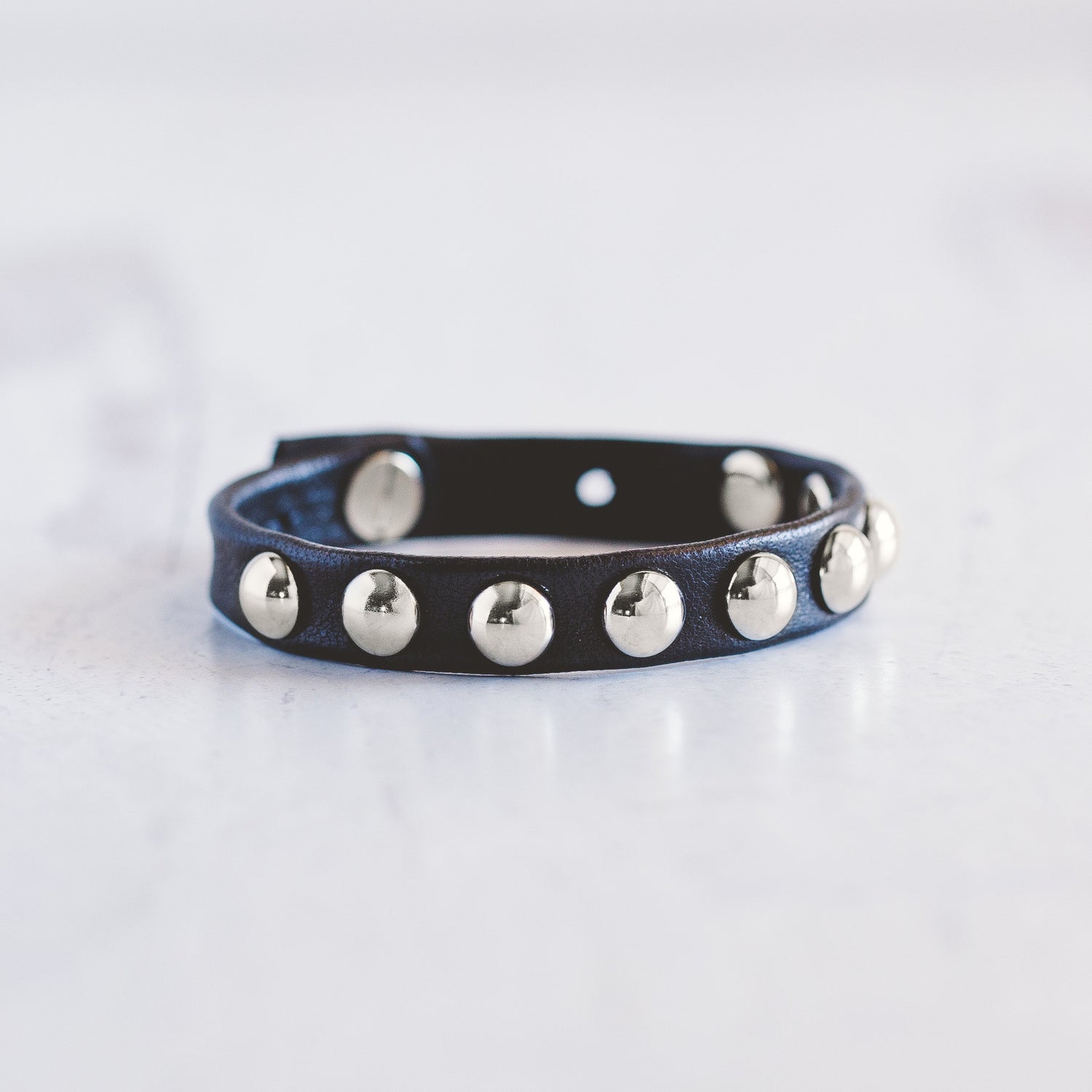 Silver Domed Rivet Leather Bracelet - Stackable Leather Bracelets – Giving  Bracelets