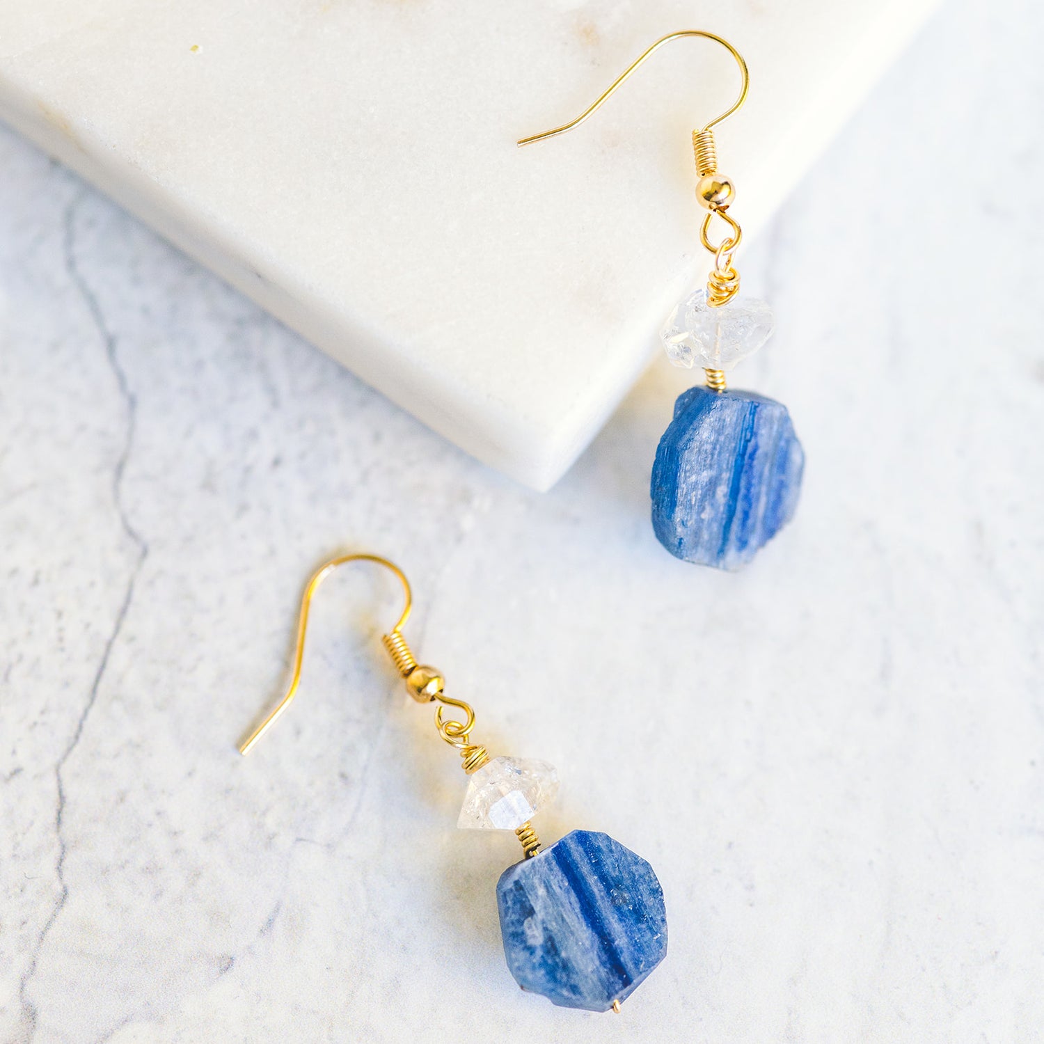 Wire Wrapped Crystal Earrings - Kyanite and Herkimer Diamond