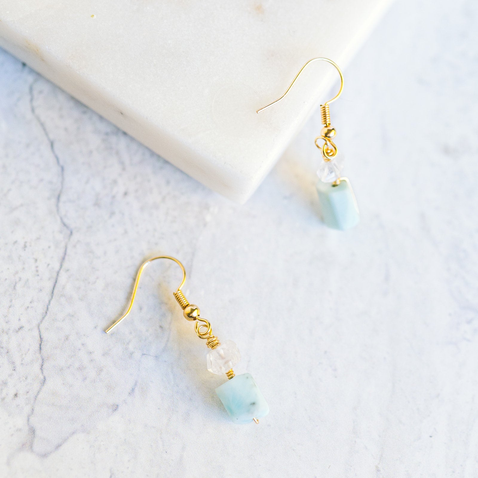 Wire Wrapped Crystal Earrings - Aquamarine and Herkimer Diamond