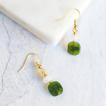 Wire Wrapped Earrings - Jade and Moonstone