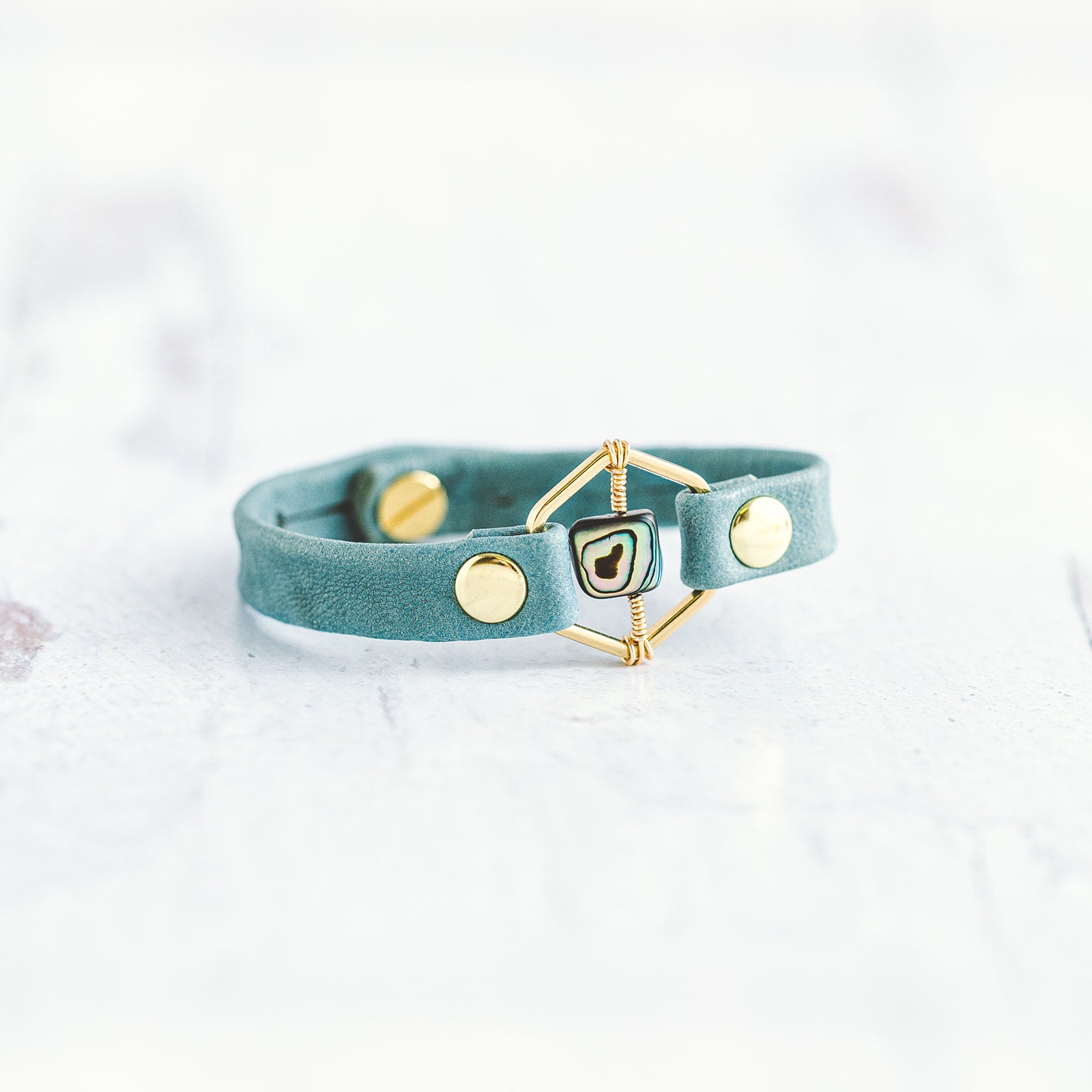 Honeycomb Bracelet - Gold &amp; Sky Blue - Abalone