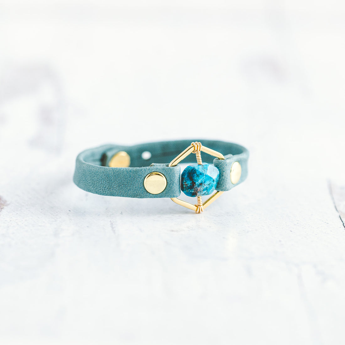 Honeycomb Bracelet - Gold &amp; Sky Blue - Apatite