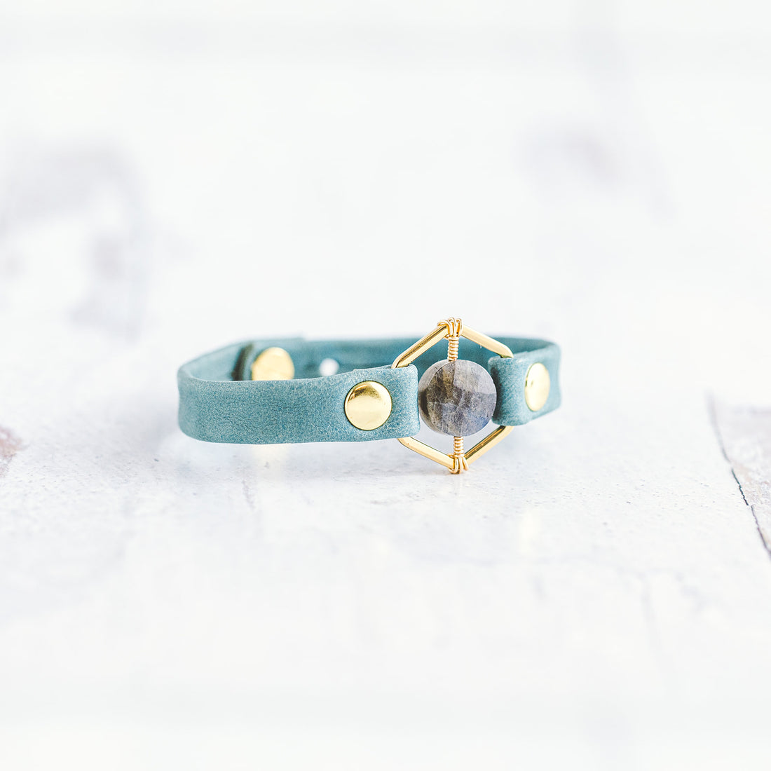 Honeycomb Bracelet - Gold &amp; Sky Blue - Labradorite