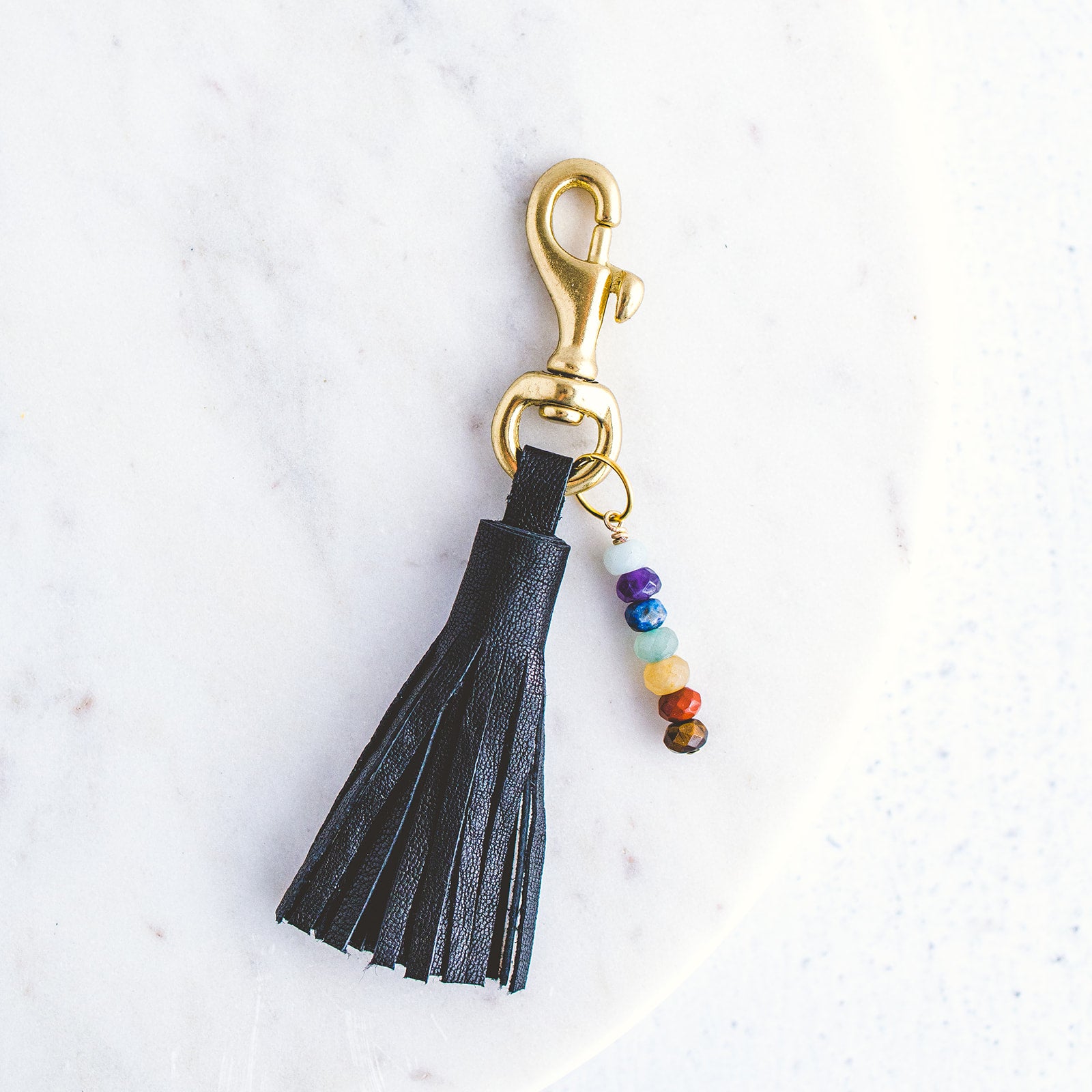 Leather Tassel Chakra Keychain