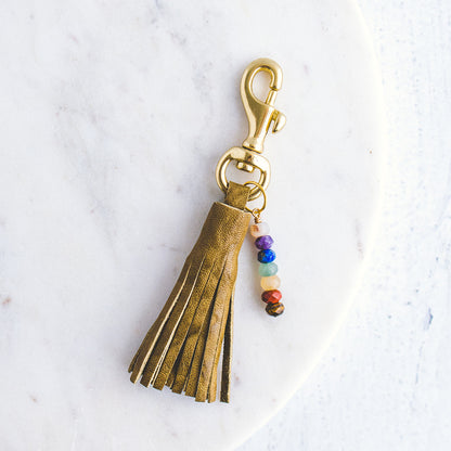 Leather Tassel Chakra Keychain