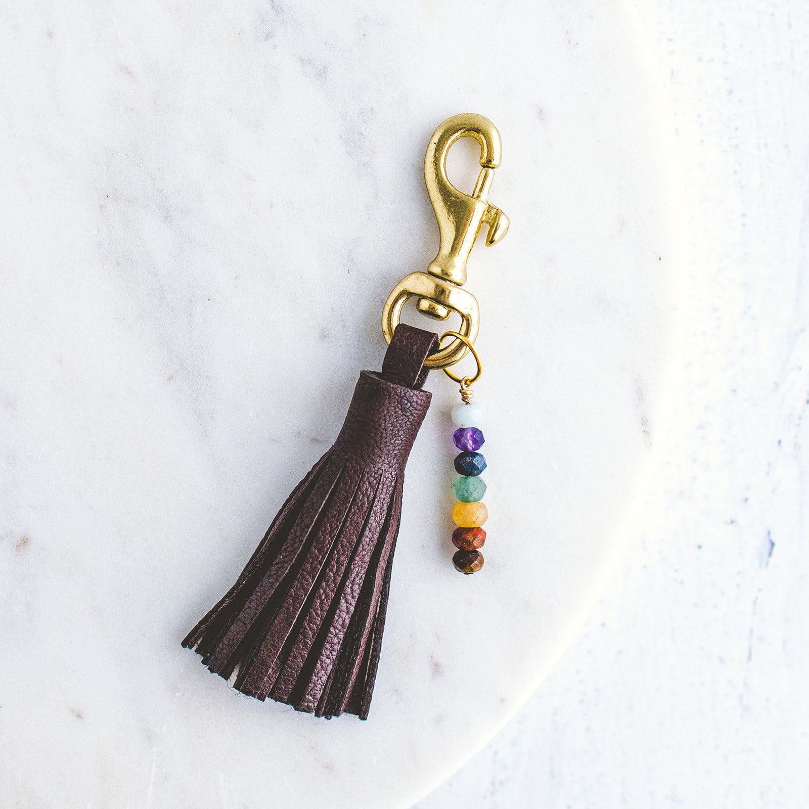 Leather Tassel Chakra Keychain