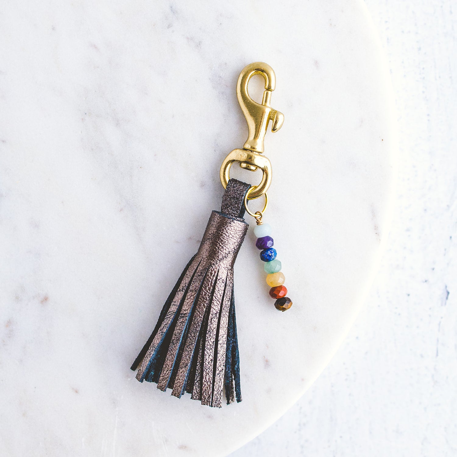 Leather Tassel Chakra Keychain