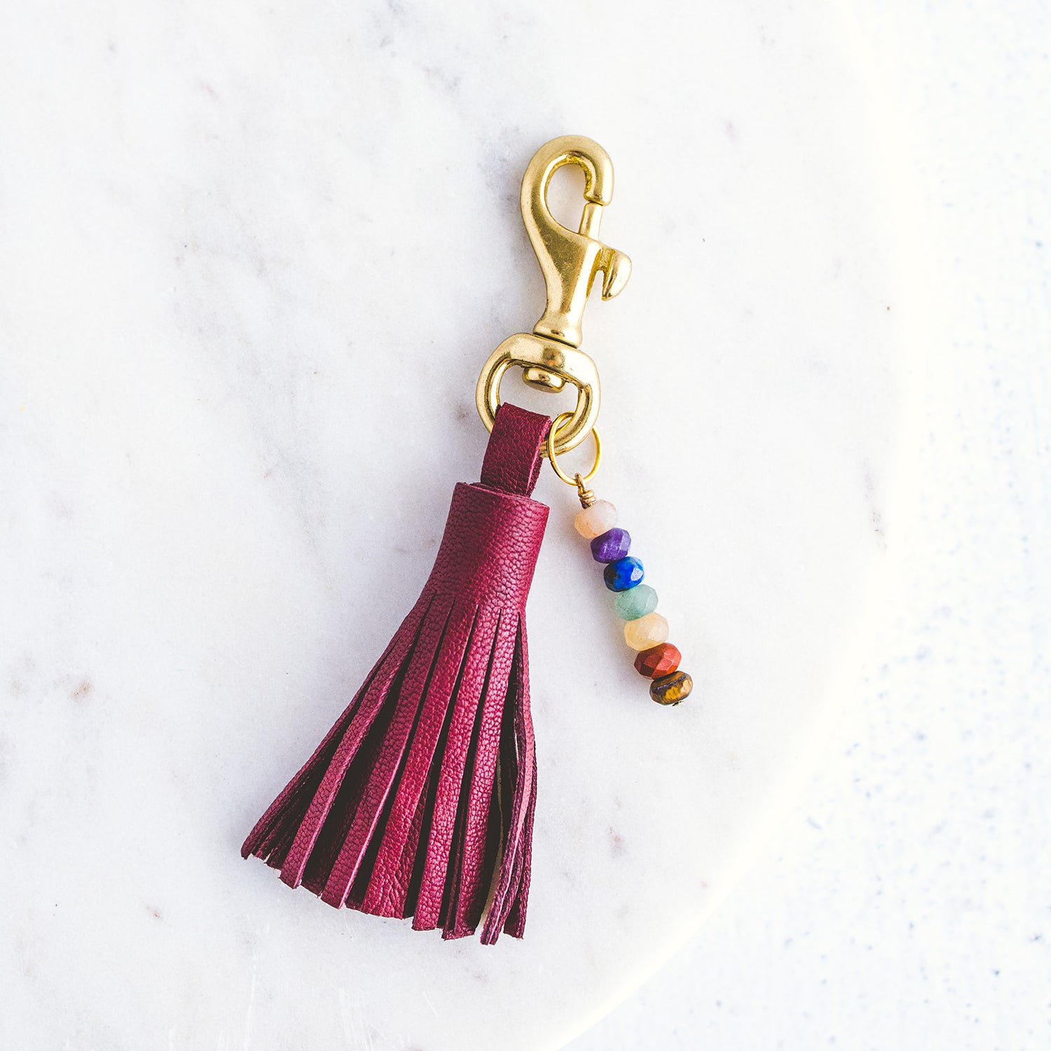 Leather Tassel Chakra Keychain