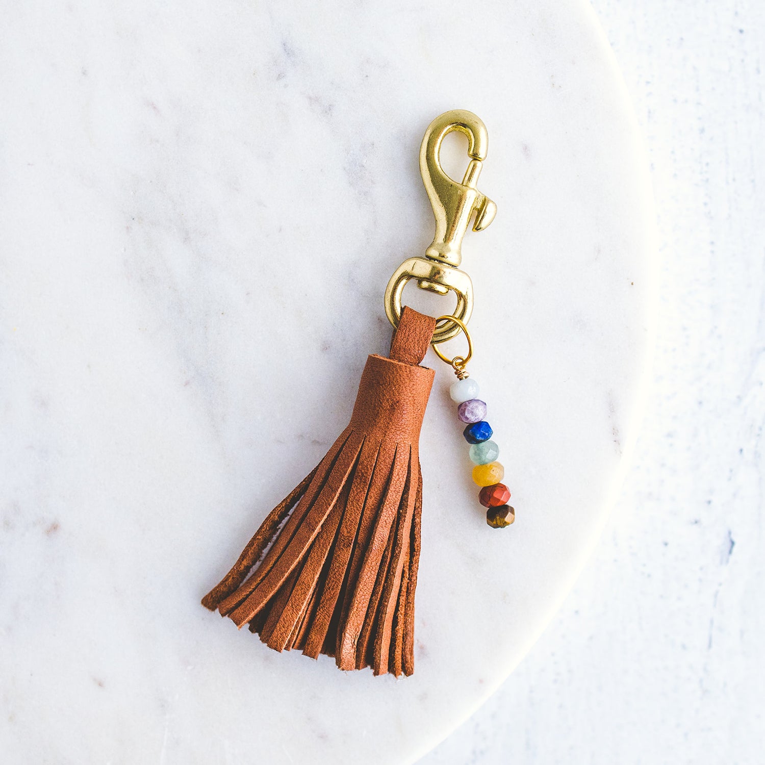 Leather Tassel Chakra Keychain