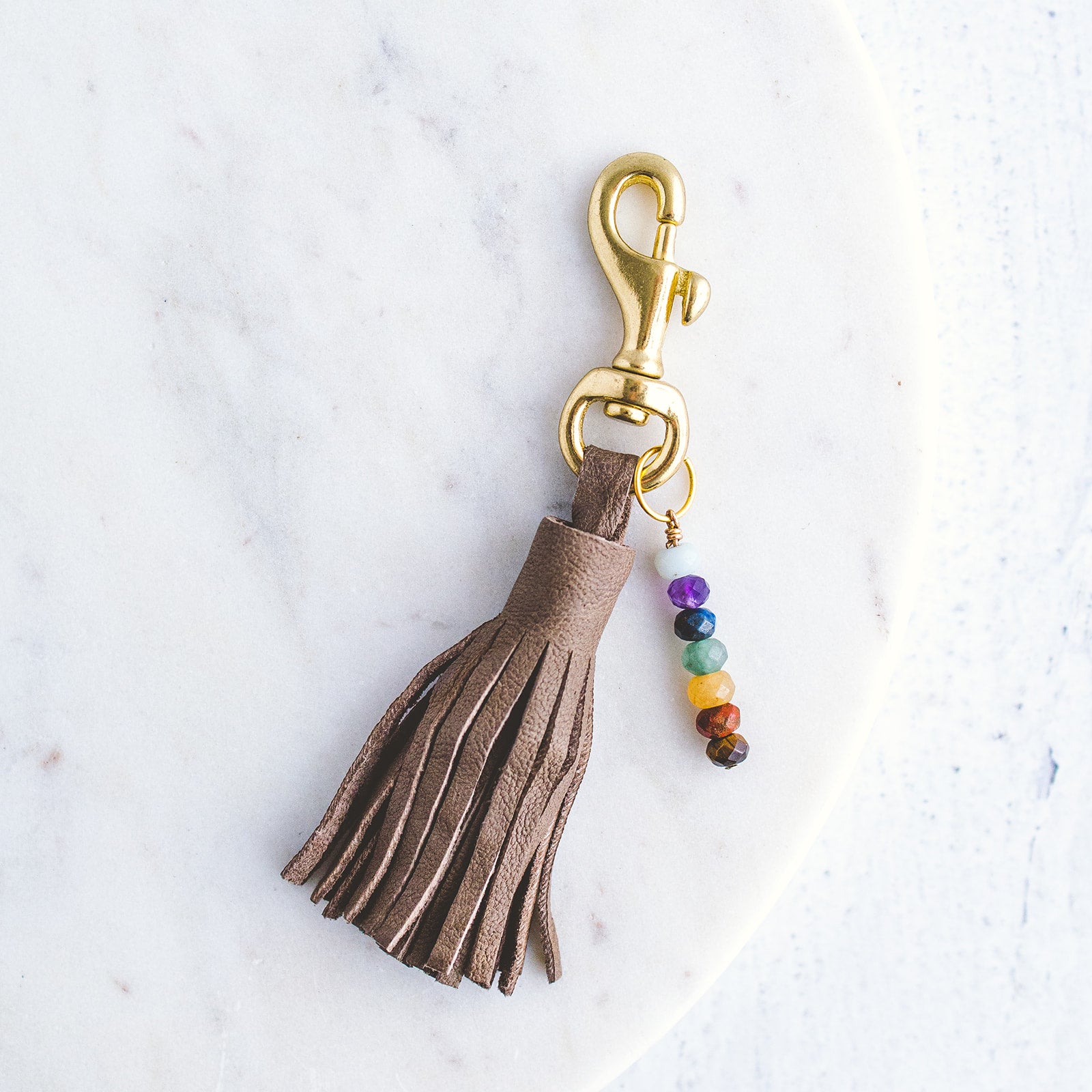 Leather Tassel Chakra Keychain