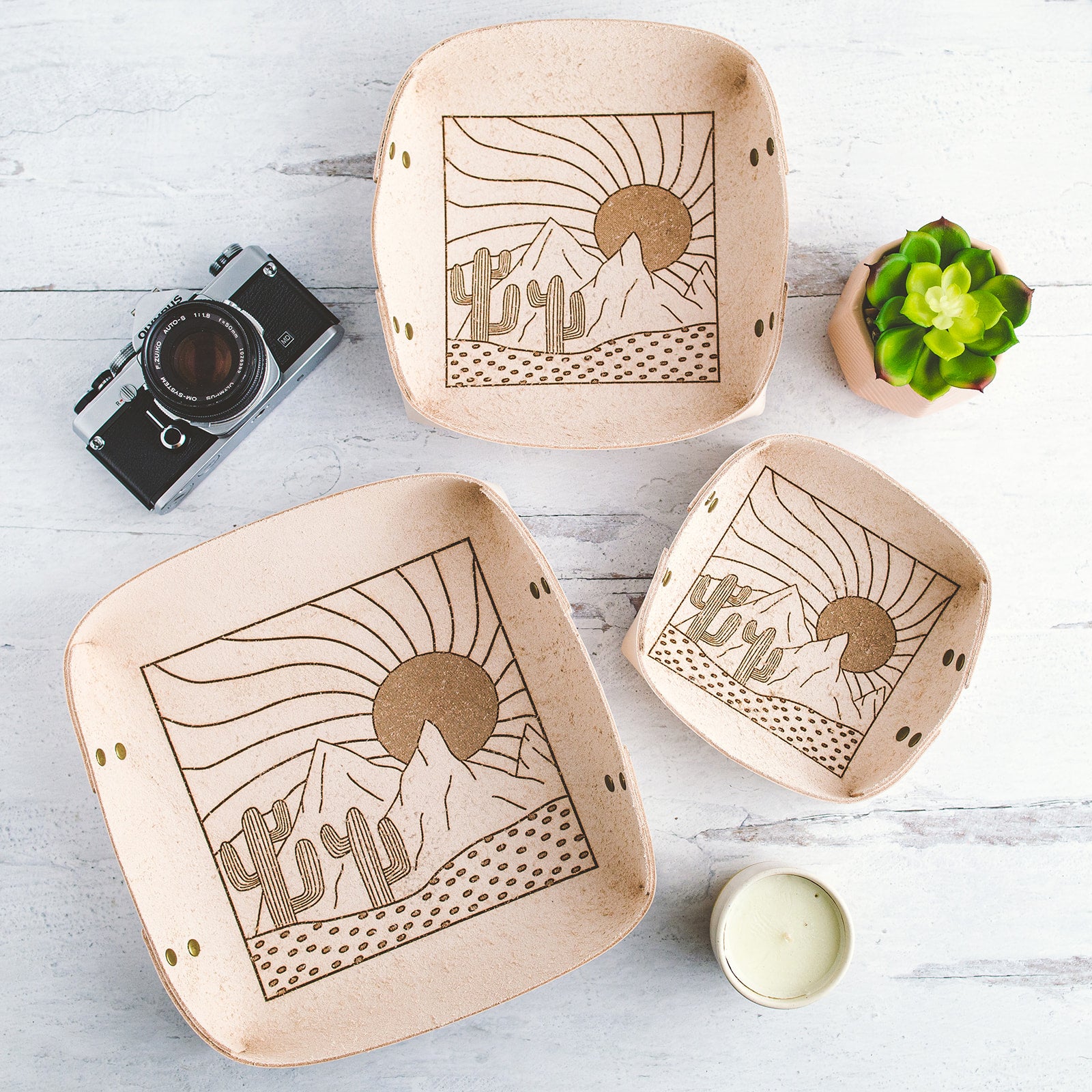 Desert Print Leather Catchall Tray