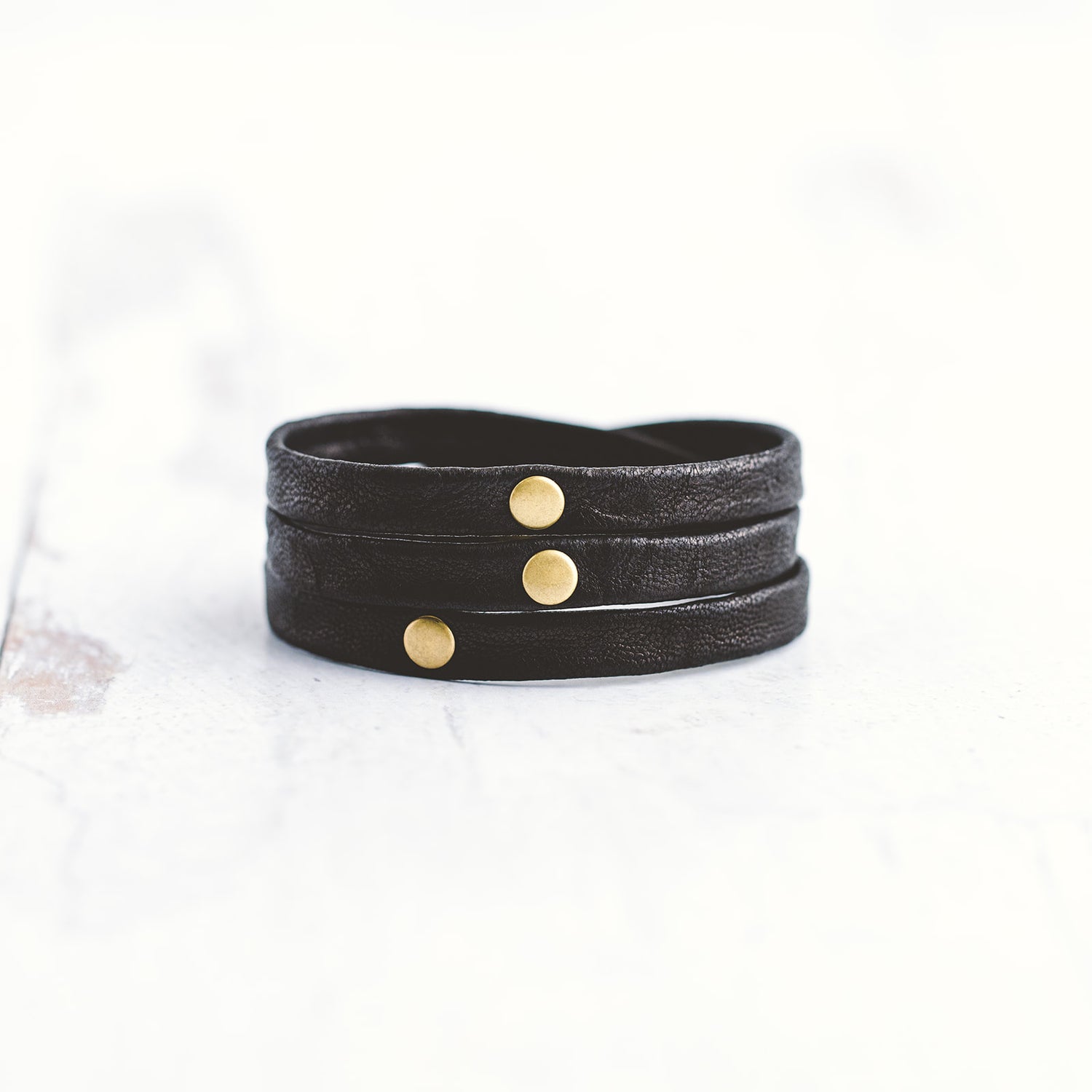 Layered Triple Wrap Leather and Brass Bracelet | Giving Bracelets Metallic-Gold