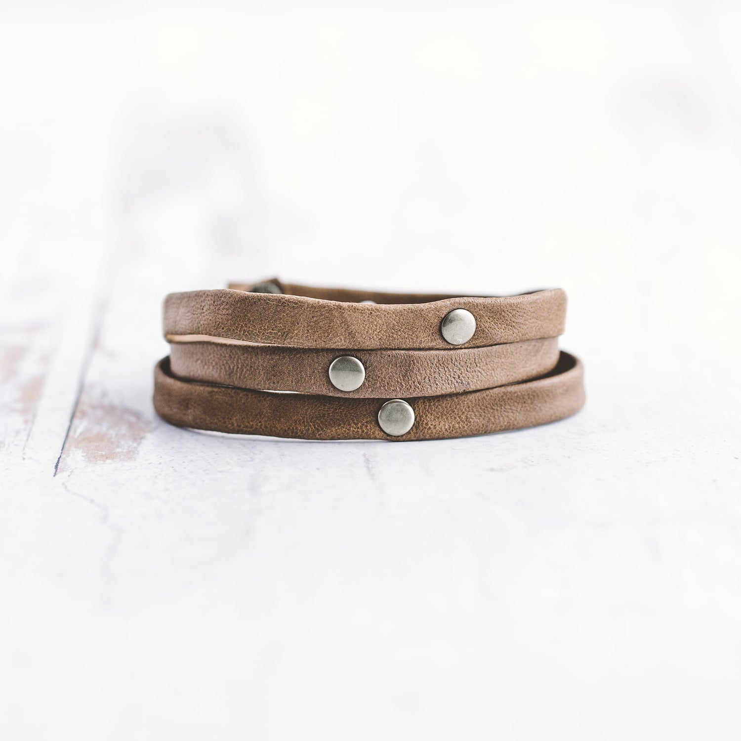 Double Wrap Mountain Cuff, Thick Leather Bracelet Dark Brown