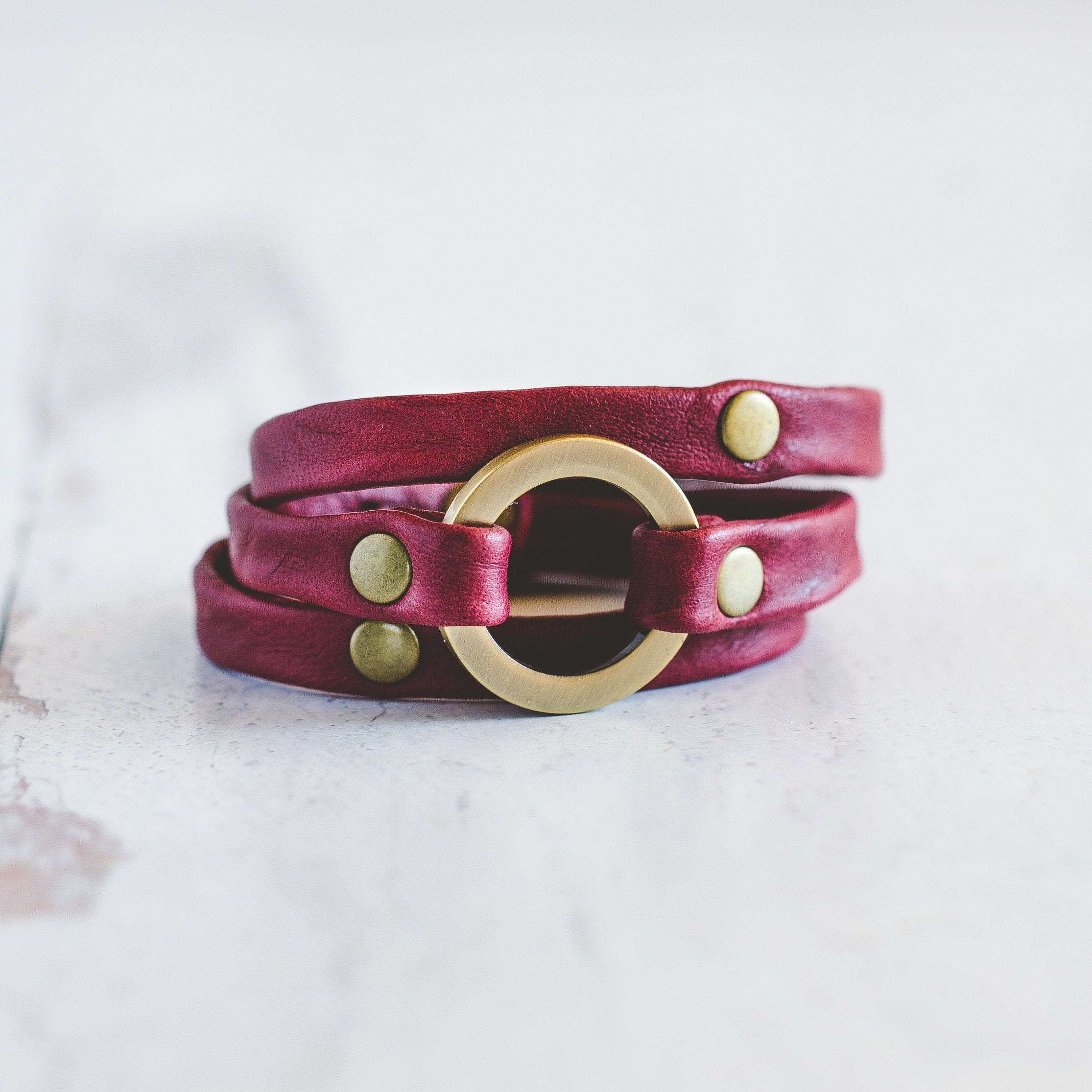 Layered Triple Wrap Leather and Brass Bracelet | Giving Bracelets Metallic-Gold