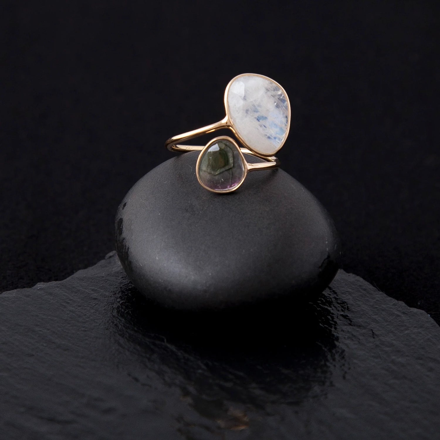 Moonstone and Tourmaline Ring
